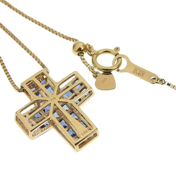 1.85ct Blue Sapphire Mystery Setting Cross Necklace in K18 Pink Gold  in Excellent Condition