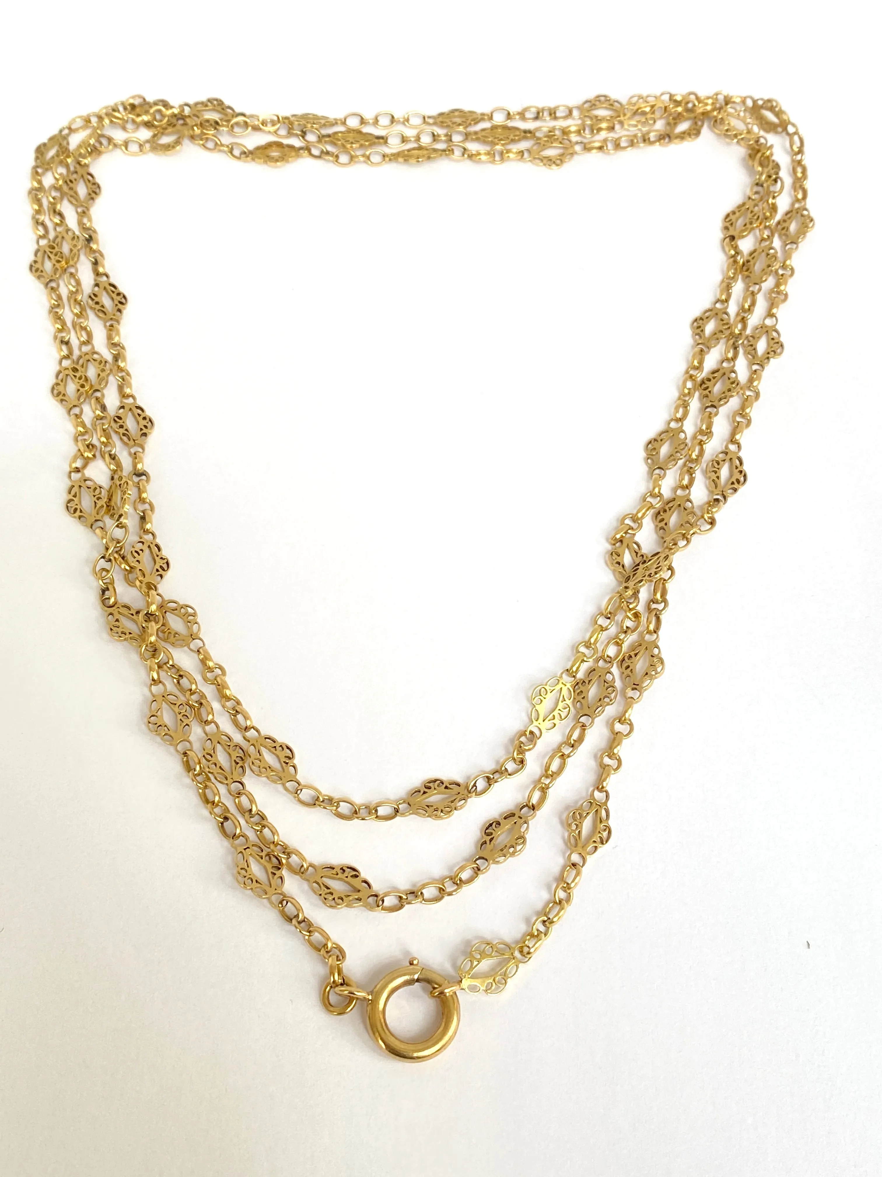 18ct Gold Belle Epoque, Fancy Link  Long Guard Chain,  49 inches, 24.33g