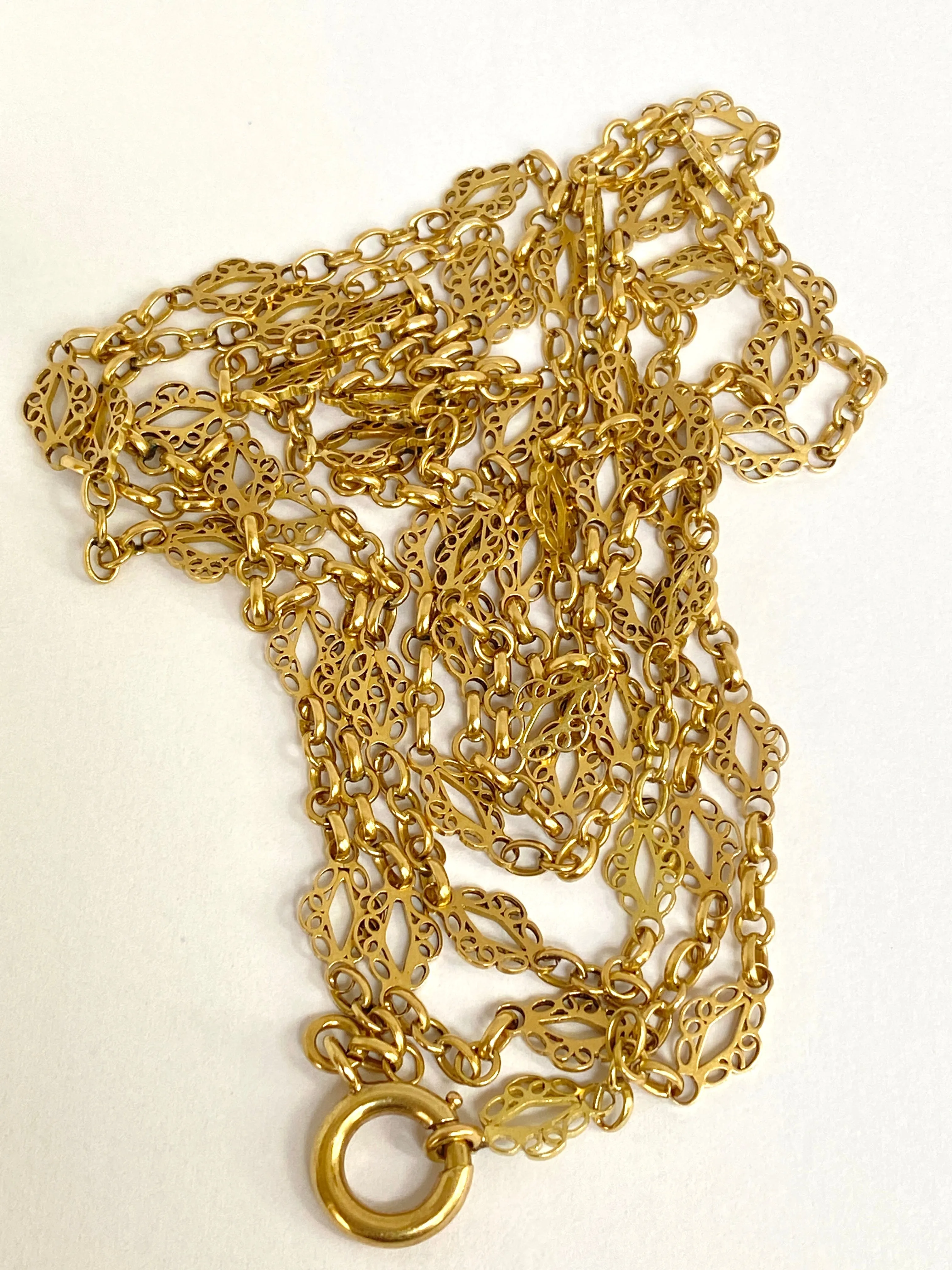 18ct Gold Belle Epoque, Fancy Link  Long Guard Chain,  49 inches, 24.33g