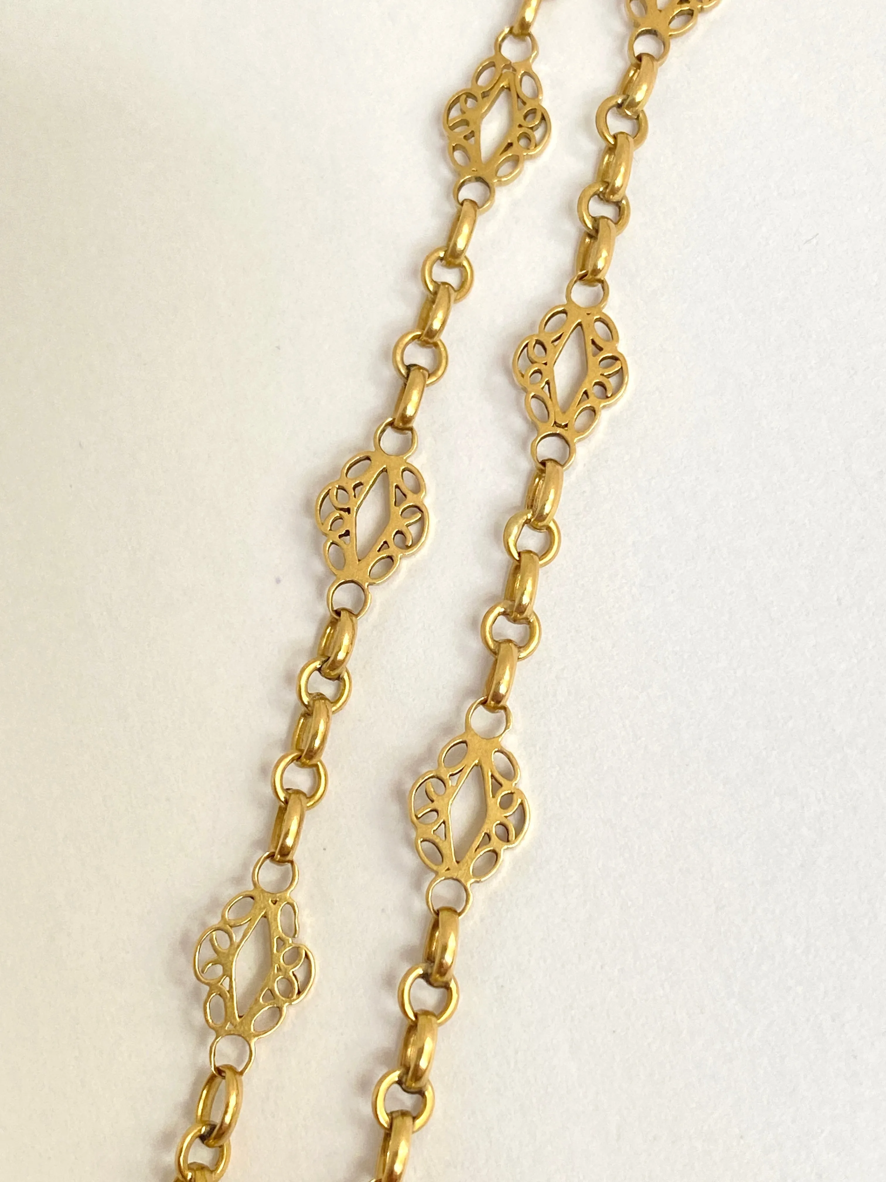 18ct Gold Belle Epoque, Fancy Link  Long Guard Chain,  49 inches, 24.33g