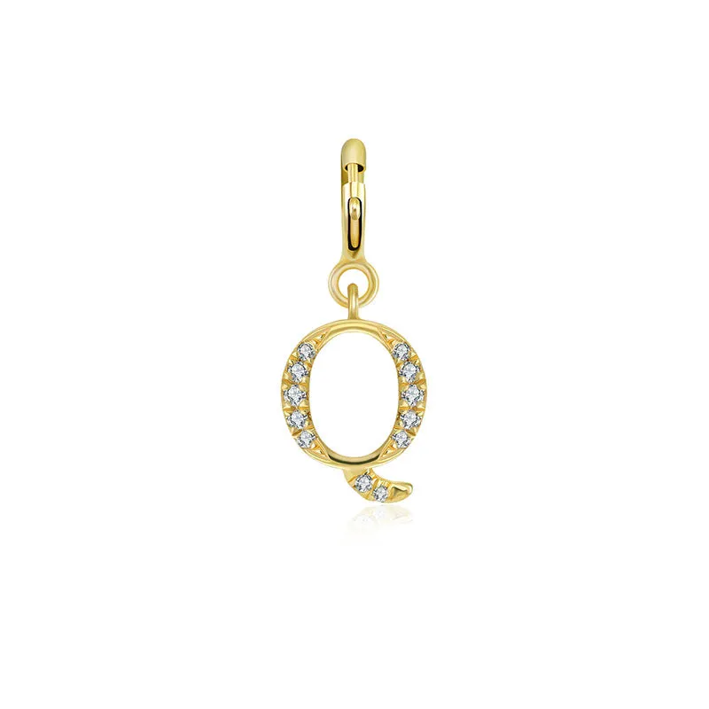 18k Gold Letter "Q" Diamond Charms