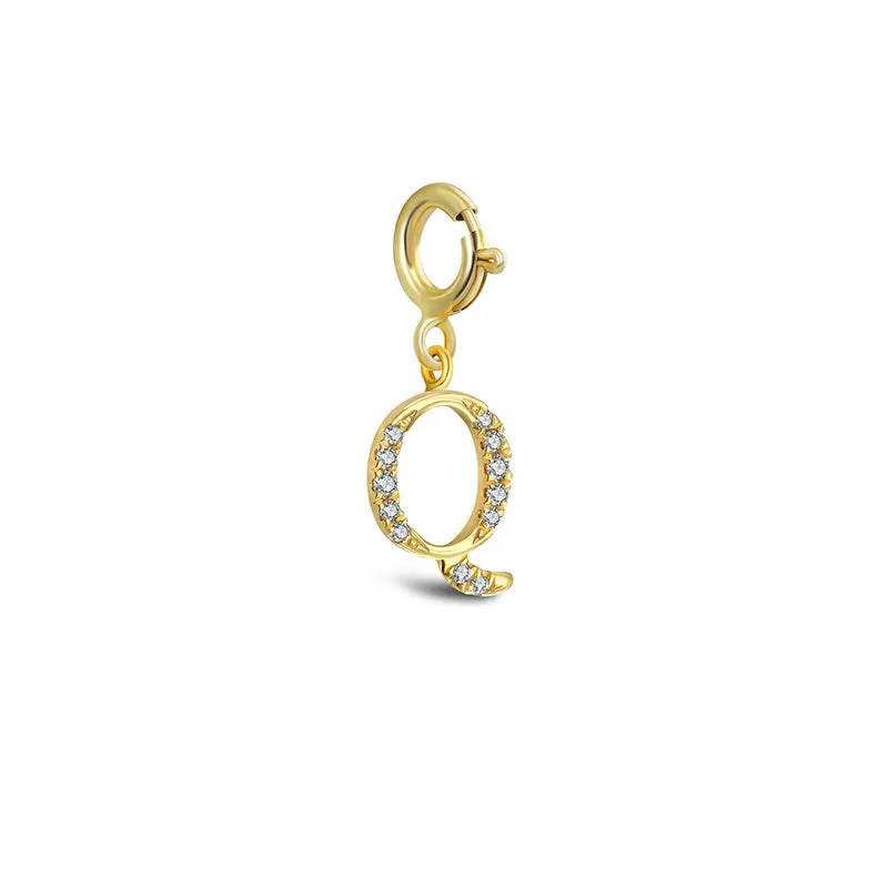 18k Gold Letter "Q" Diamond Charms