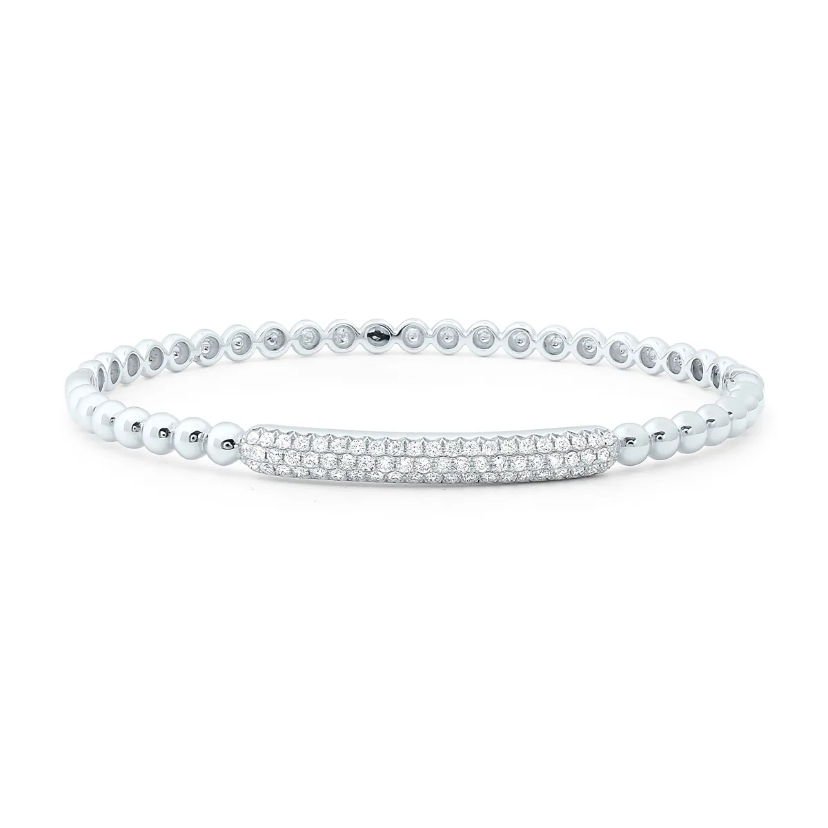 18K White Gold Pave Diamond Bangle Bracelet with Beads