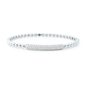 18K White Gold Pave Diamond Bangle Bracelet with Beads