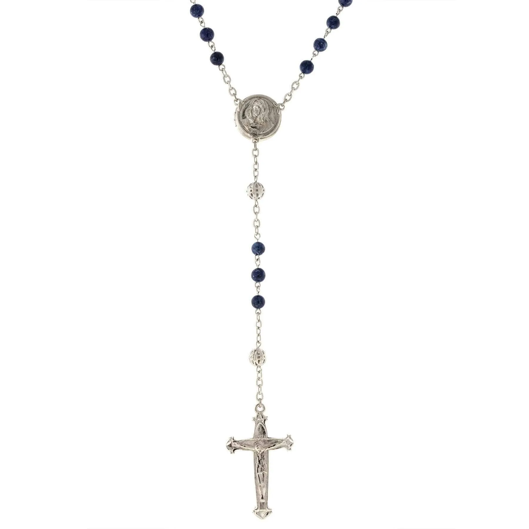 1928 Jewelry Beaded Crucifix With Mary Locket Necklace Rosary