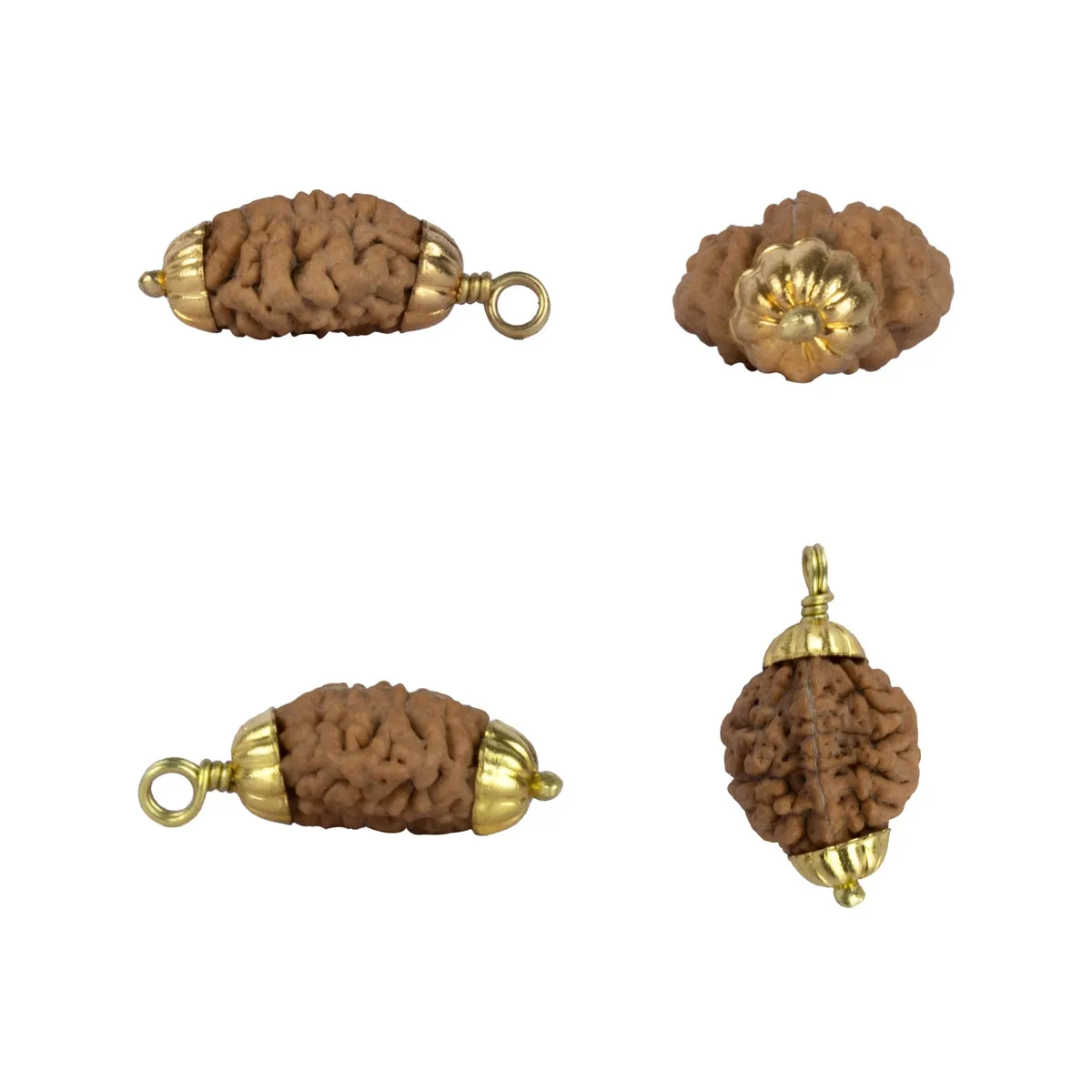 2 Face Rudraksha Bead Pendant | South Rudraksha Bead/ Golden Cup Rudraksha Locket for Men & Women