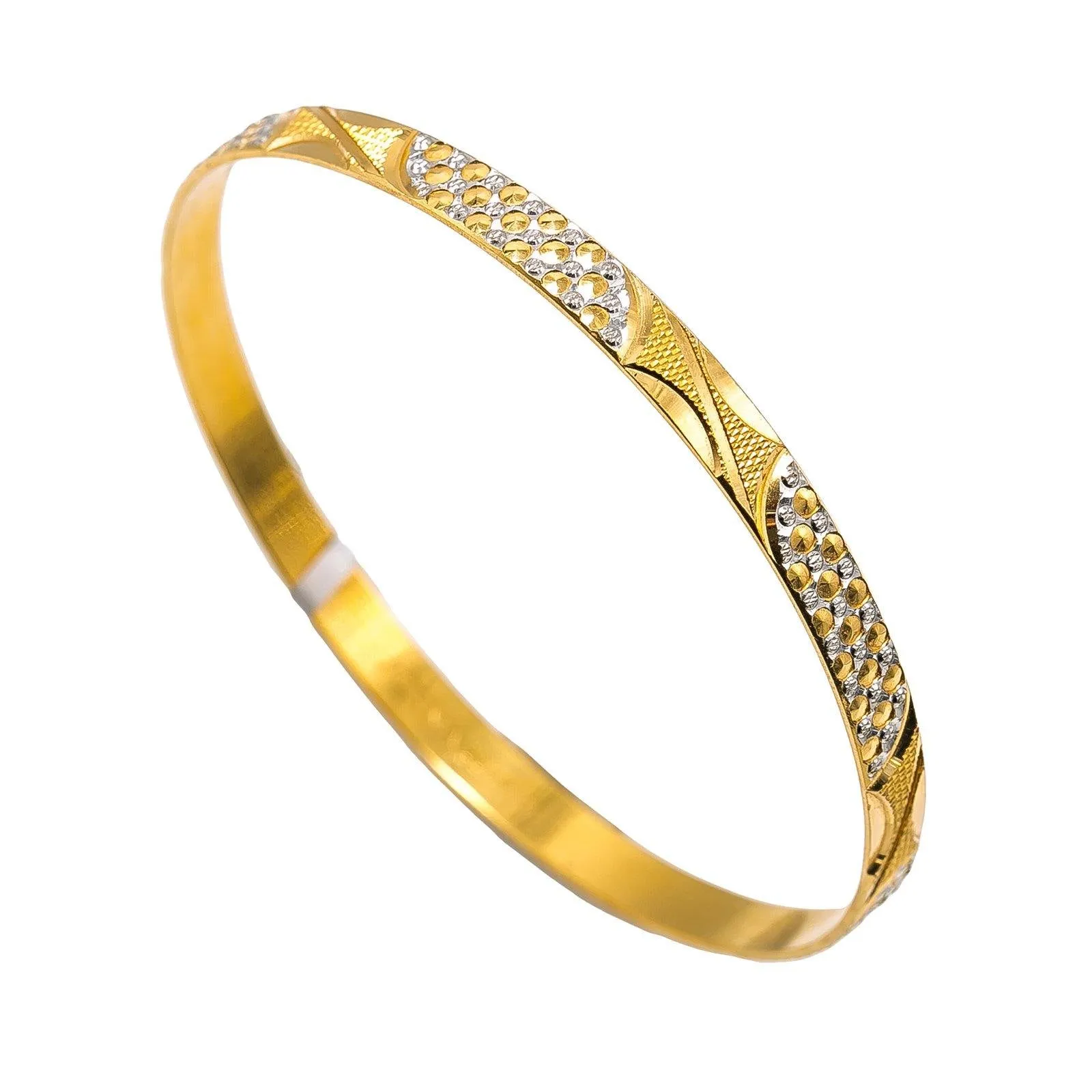 22K Multi Tone Gold Bangle W/ Overlay White Gold Circle Details