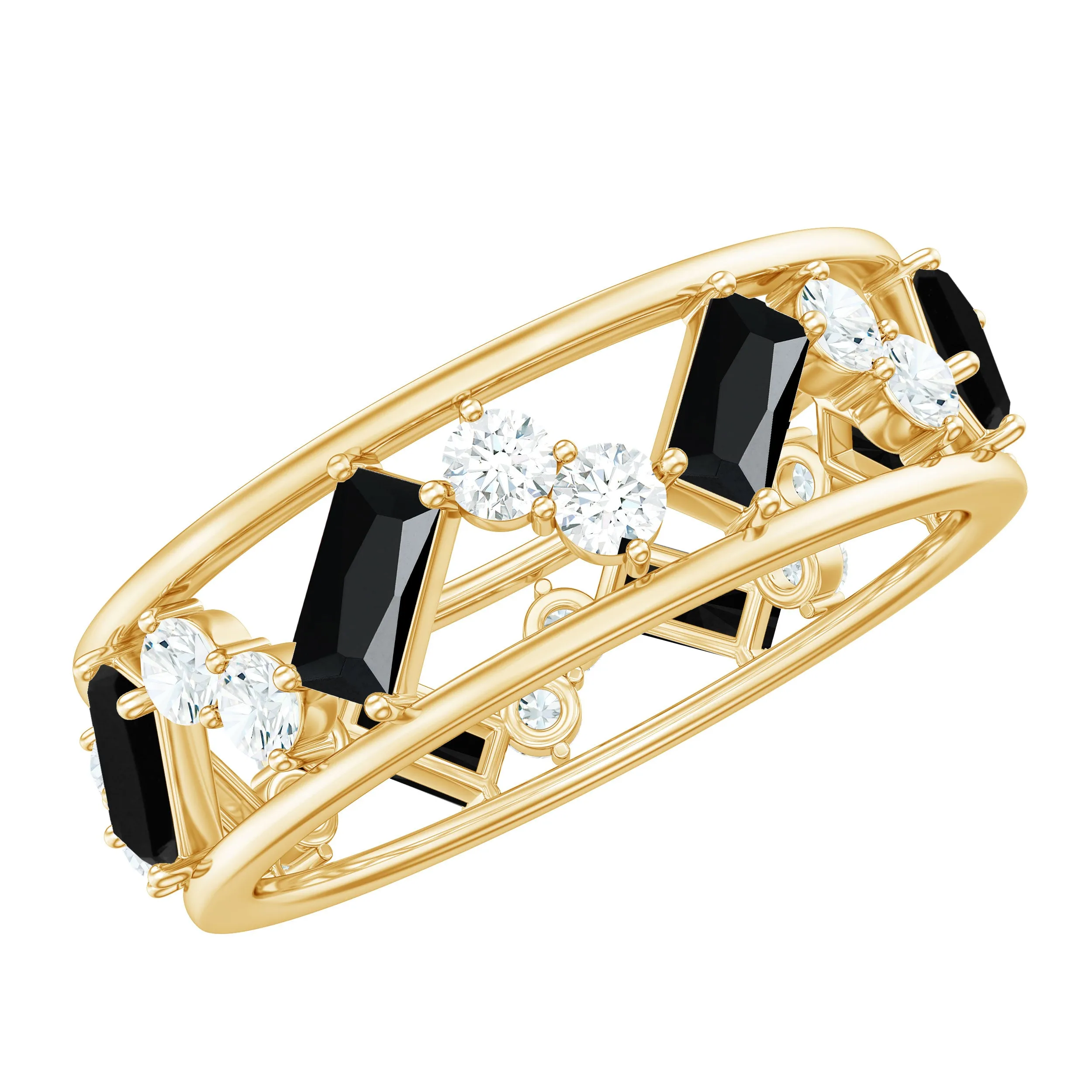 2.50 CT Baguette Cut Black Onyx and Diamond Eternity Ring