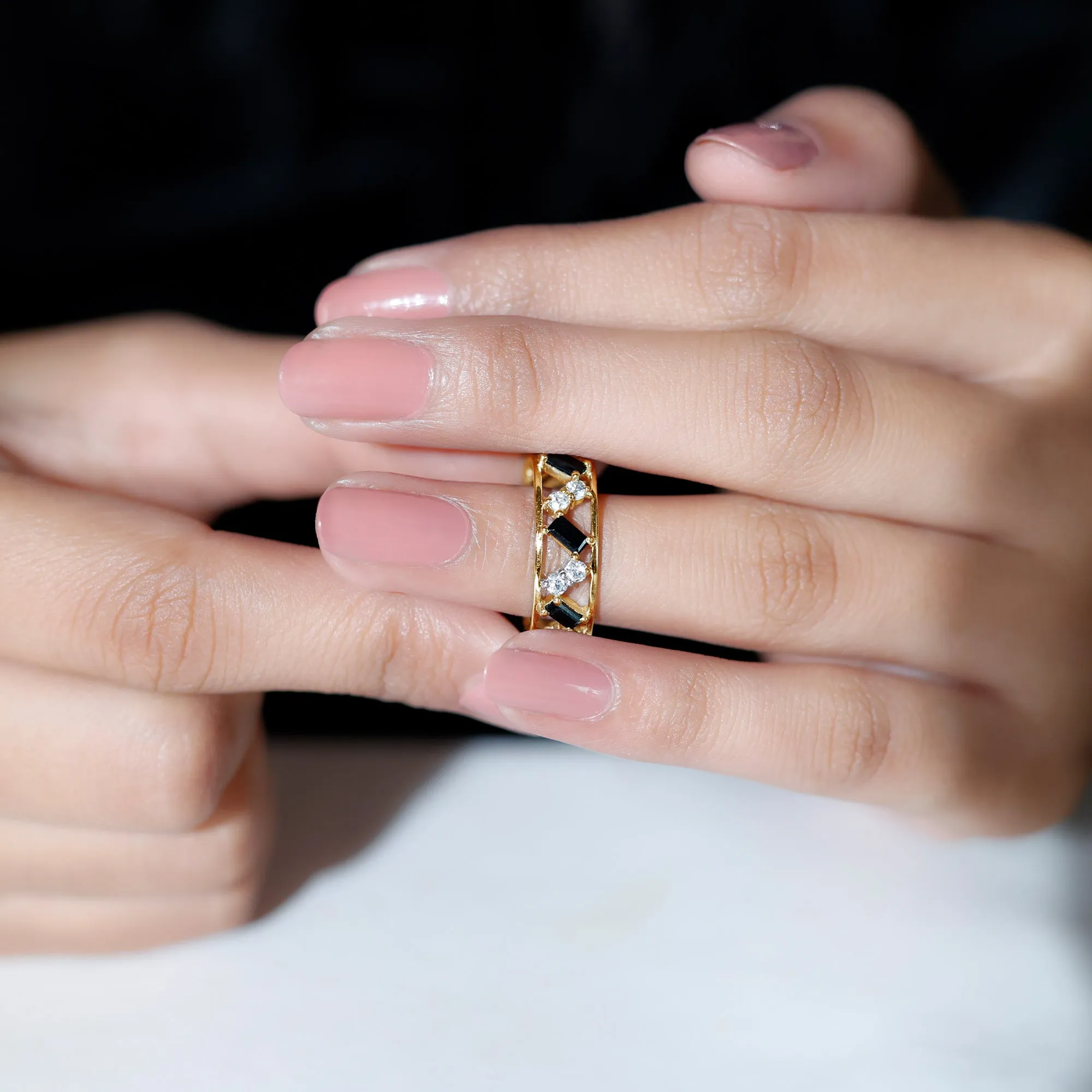 2.50 CT Baguette Cut Black Onyx and Diamond Eternity Ring