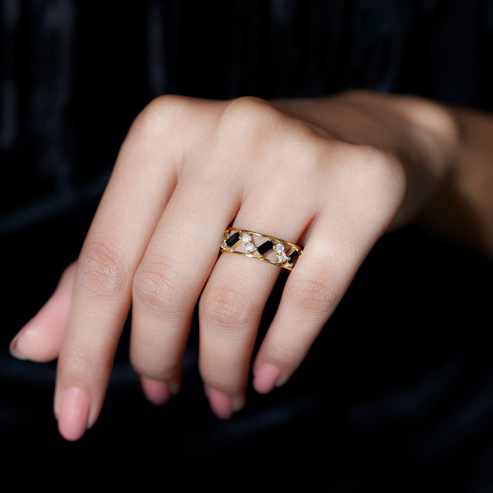 2.50 CT Baguette Cut Black Onyx and Diamond Eternity Ring