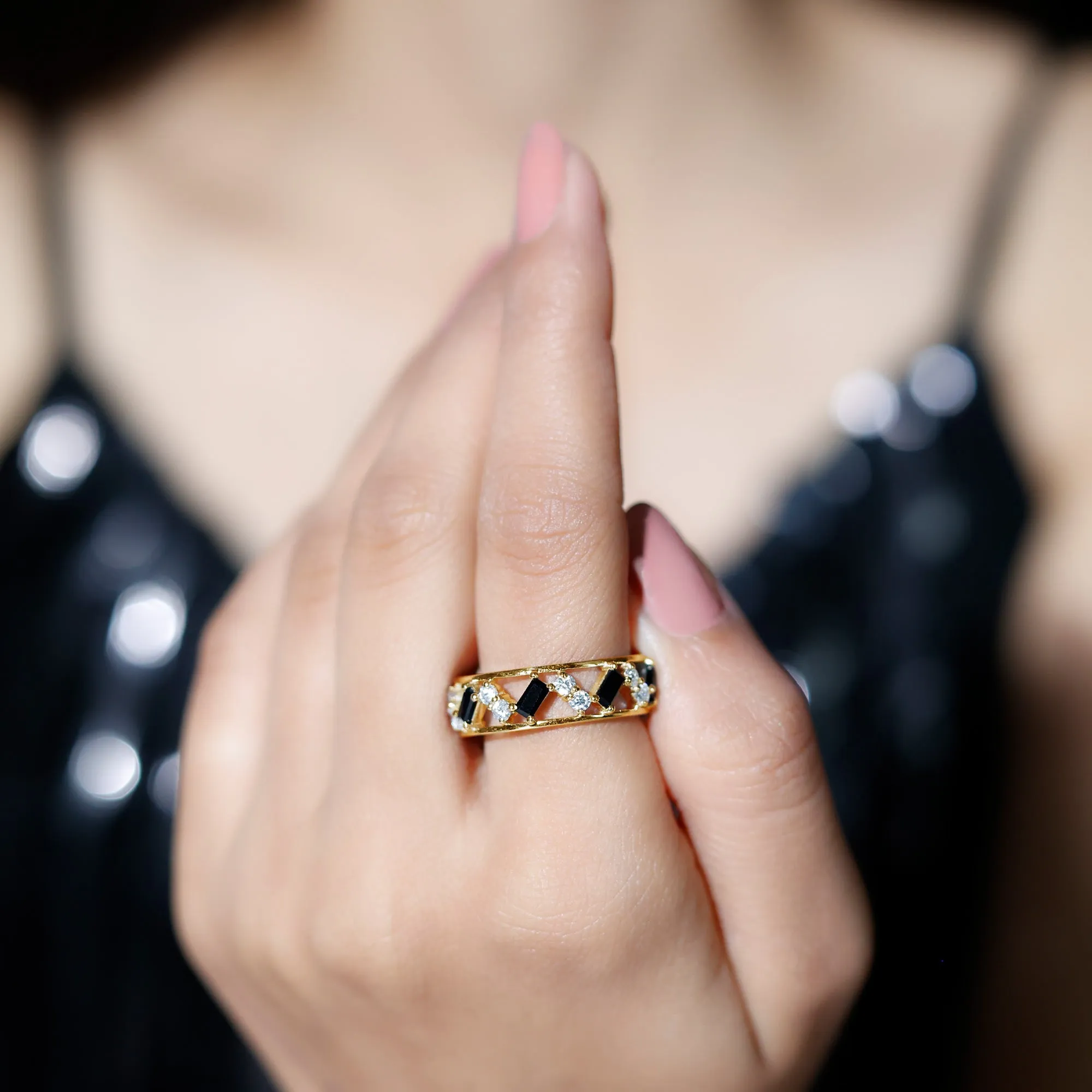 2.50 CT Baguette Cut Black Onyx and Diamond Eternity Ring