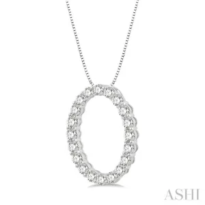 3/4 Ctw Oval Shape Window Round Cut Diamond Pendant With Chain in 14K White Gold