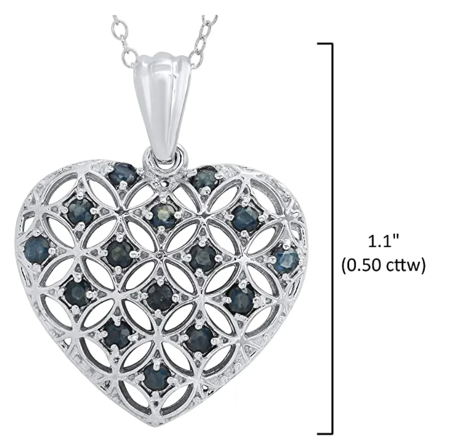 3D Flower of Life Heart Pendant Gemstone Necklace Love Pendulum Healing Reiki Pendant Chain Sacred Geometry Kabbalah Jewelry 925 Sterling Silver 20in.