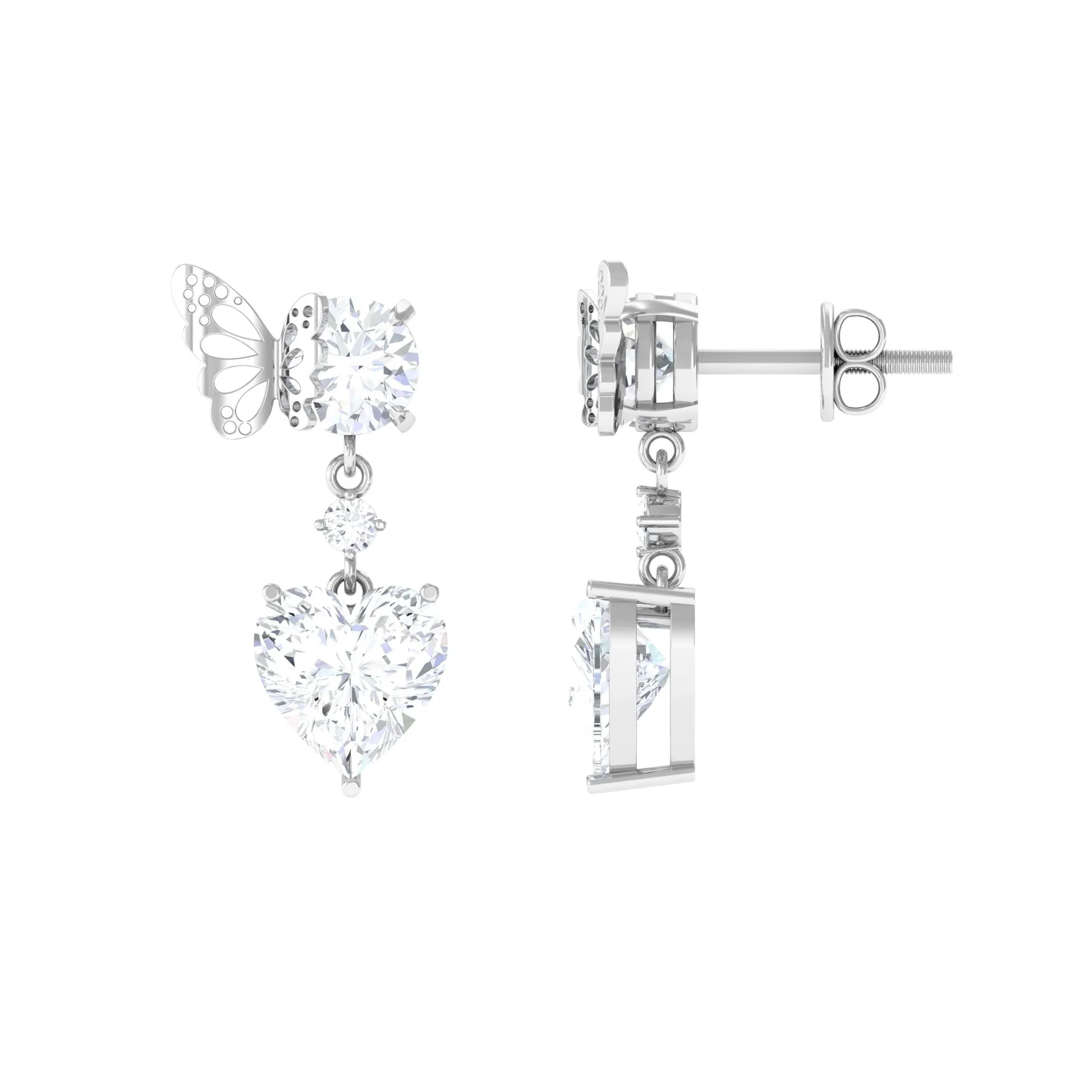 4.25 CT Certified Moissanite Butterfly Heart Drop Earrings