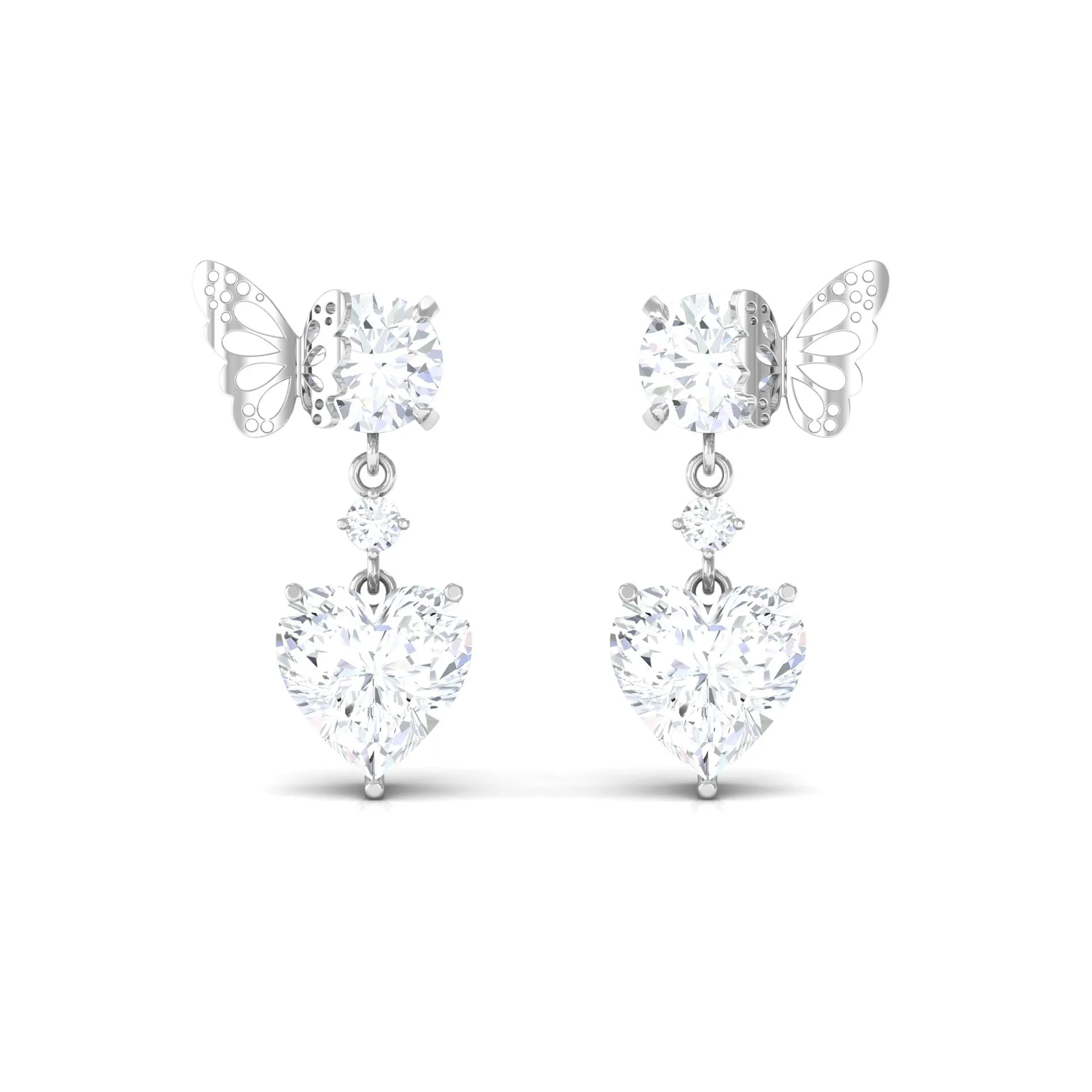 4.25 CT Certified Moissanite Butterfly Heart Drop Earrings