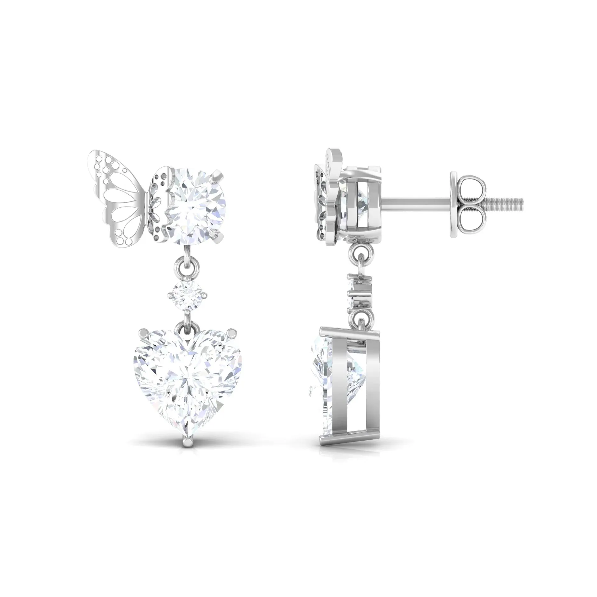 4.25 CT Certified Moissanite Butterfly Heart Drop Earrings