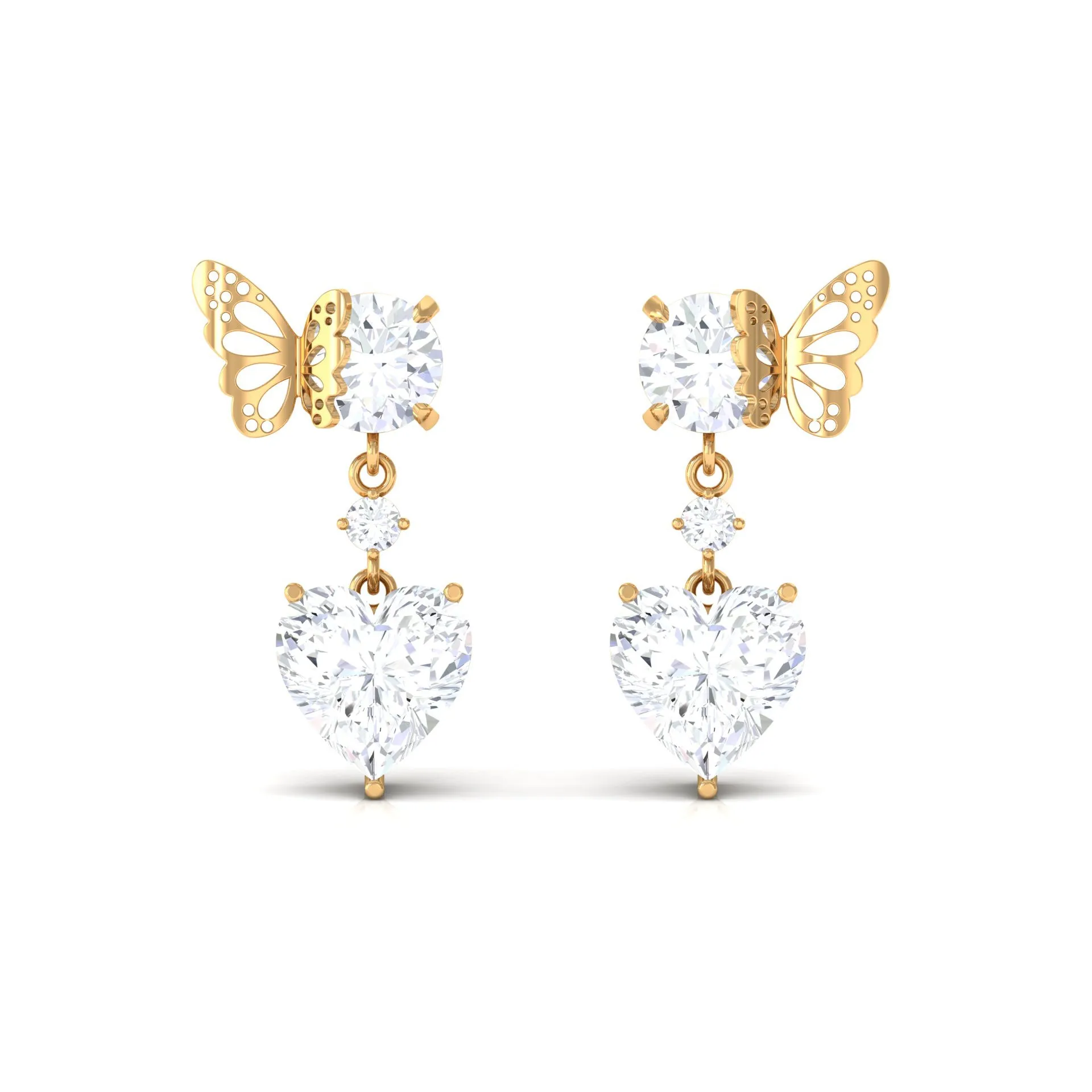 4.25 CT Certified Moissanite Butterfly Heart Drop Earrings