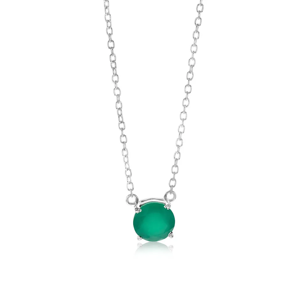 7mm Natural Green Onyx Pendant in Sterling Silver with Chain