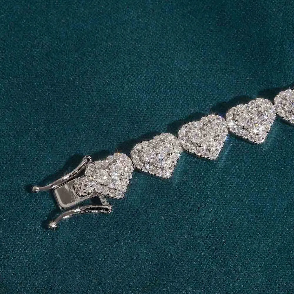 8MM Moissanite Heart Link Bracelet 14K Gold