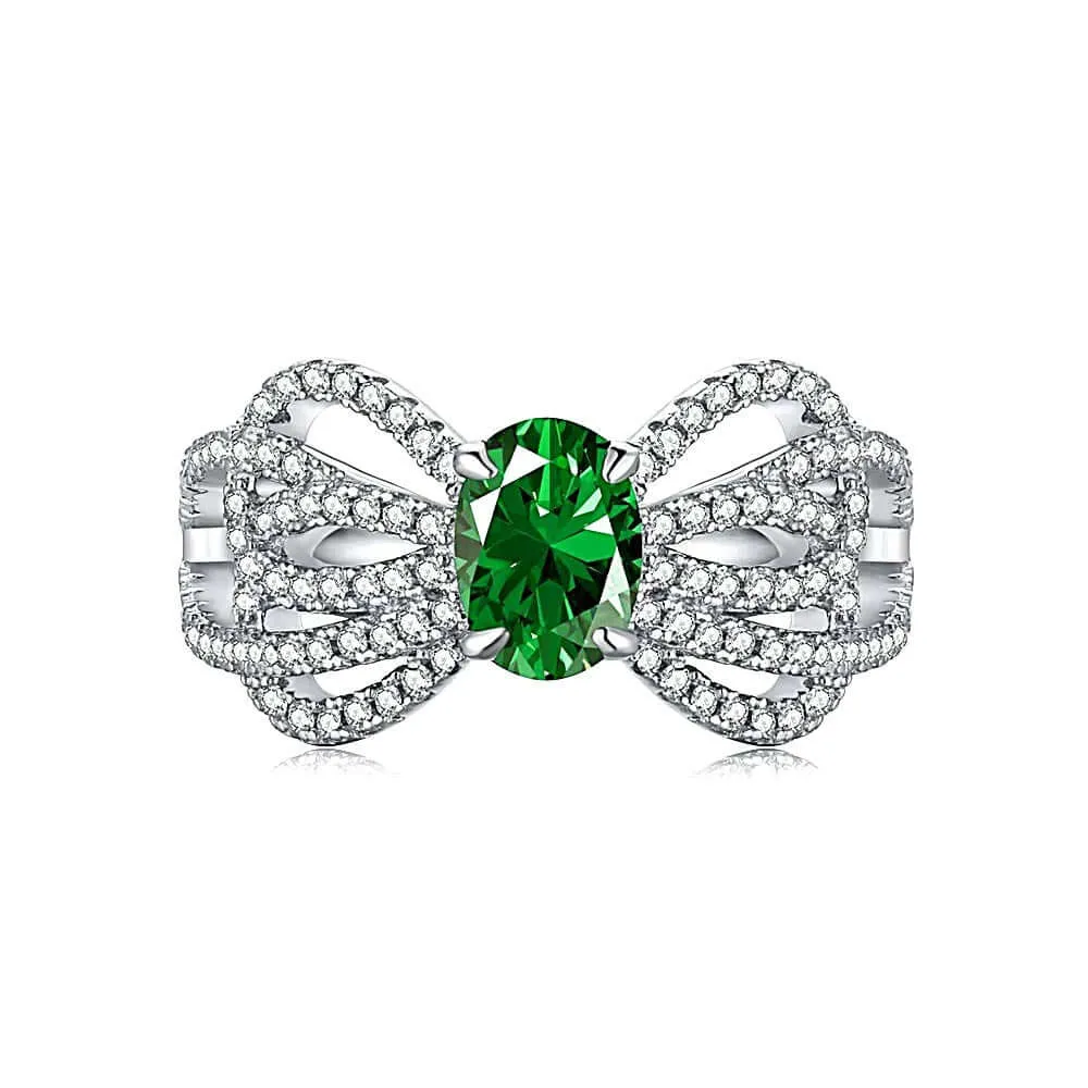 925 Silver Butterfly Shape Multi Line White CZ Diamond Square Emerald