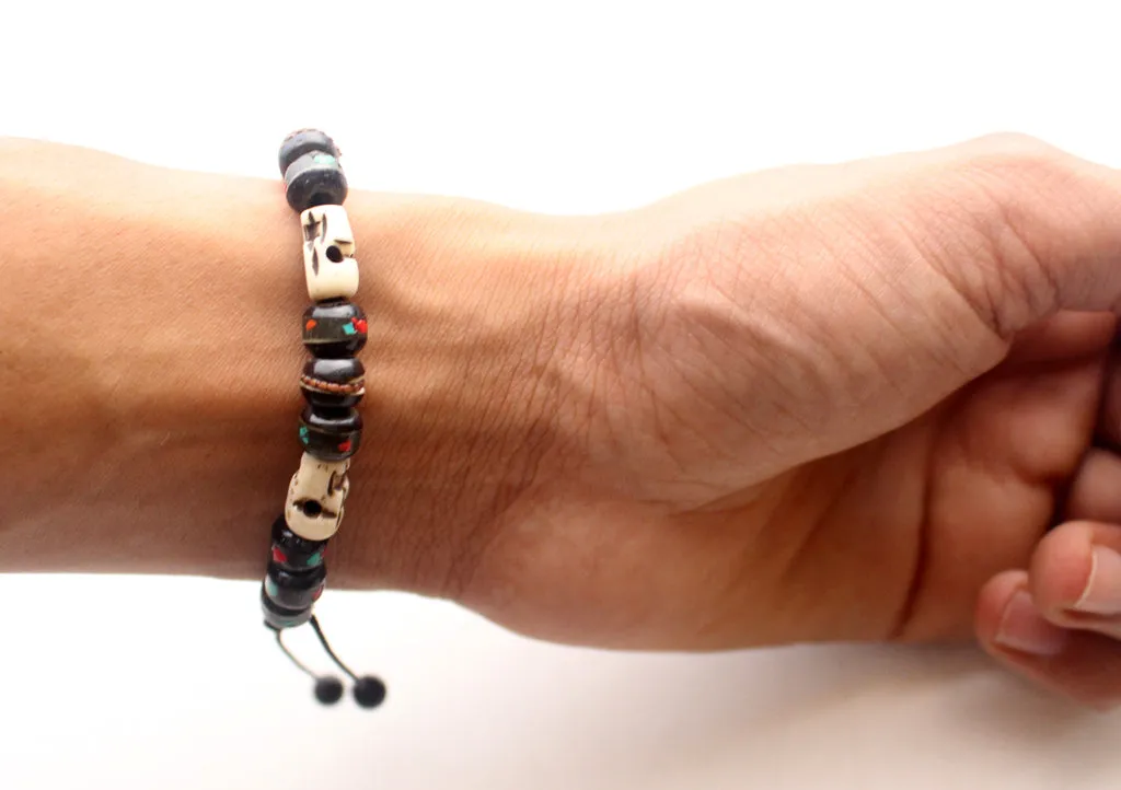 Adjustable Bone Inlaid Wrist Mala with Skull Counter