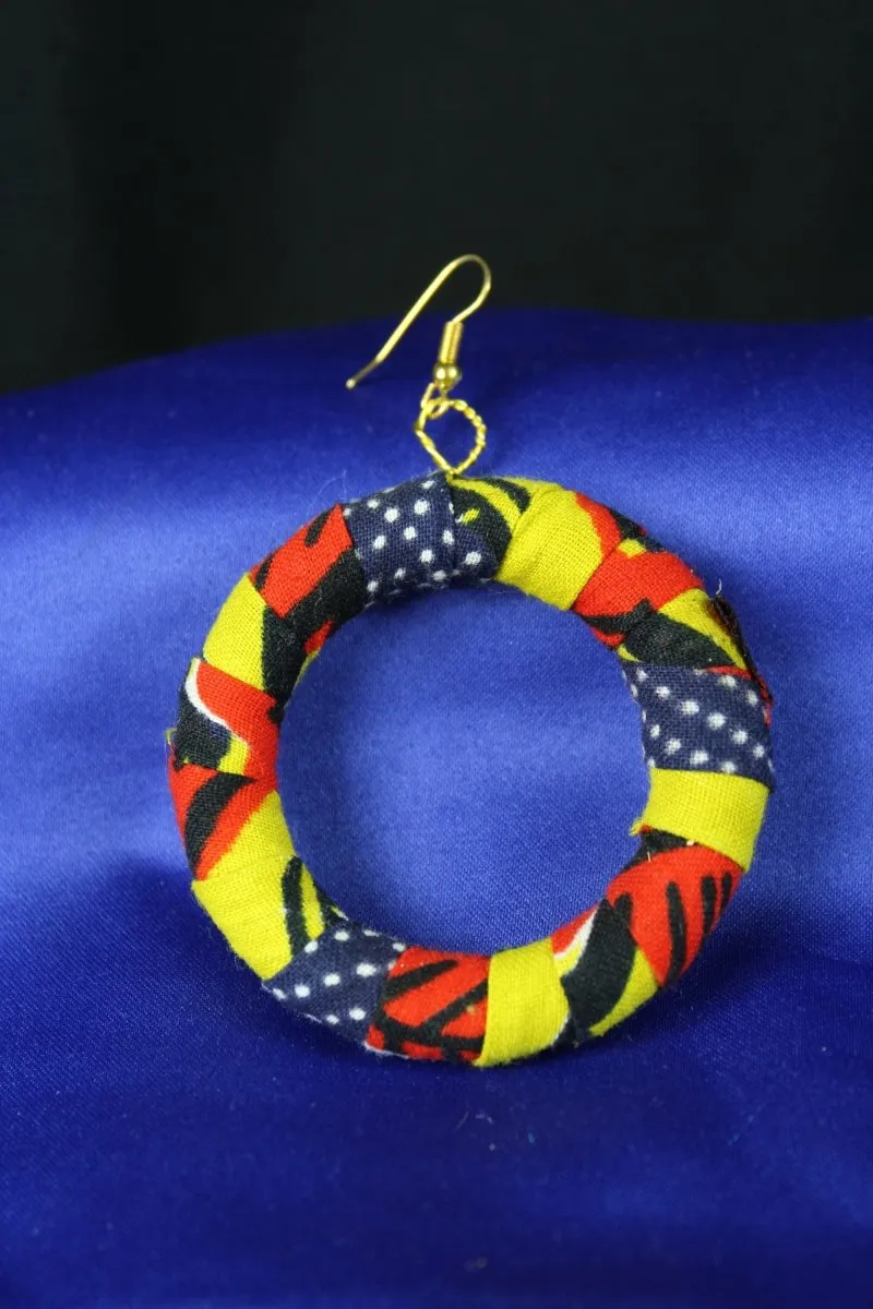 African Earrings In Yellow Red Ankara