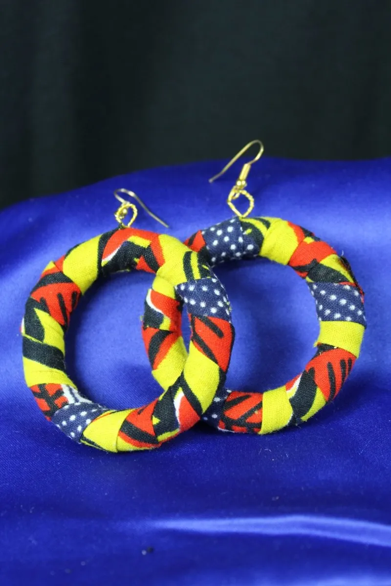 African Earrings In Yellow Red Ankara