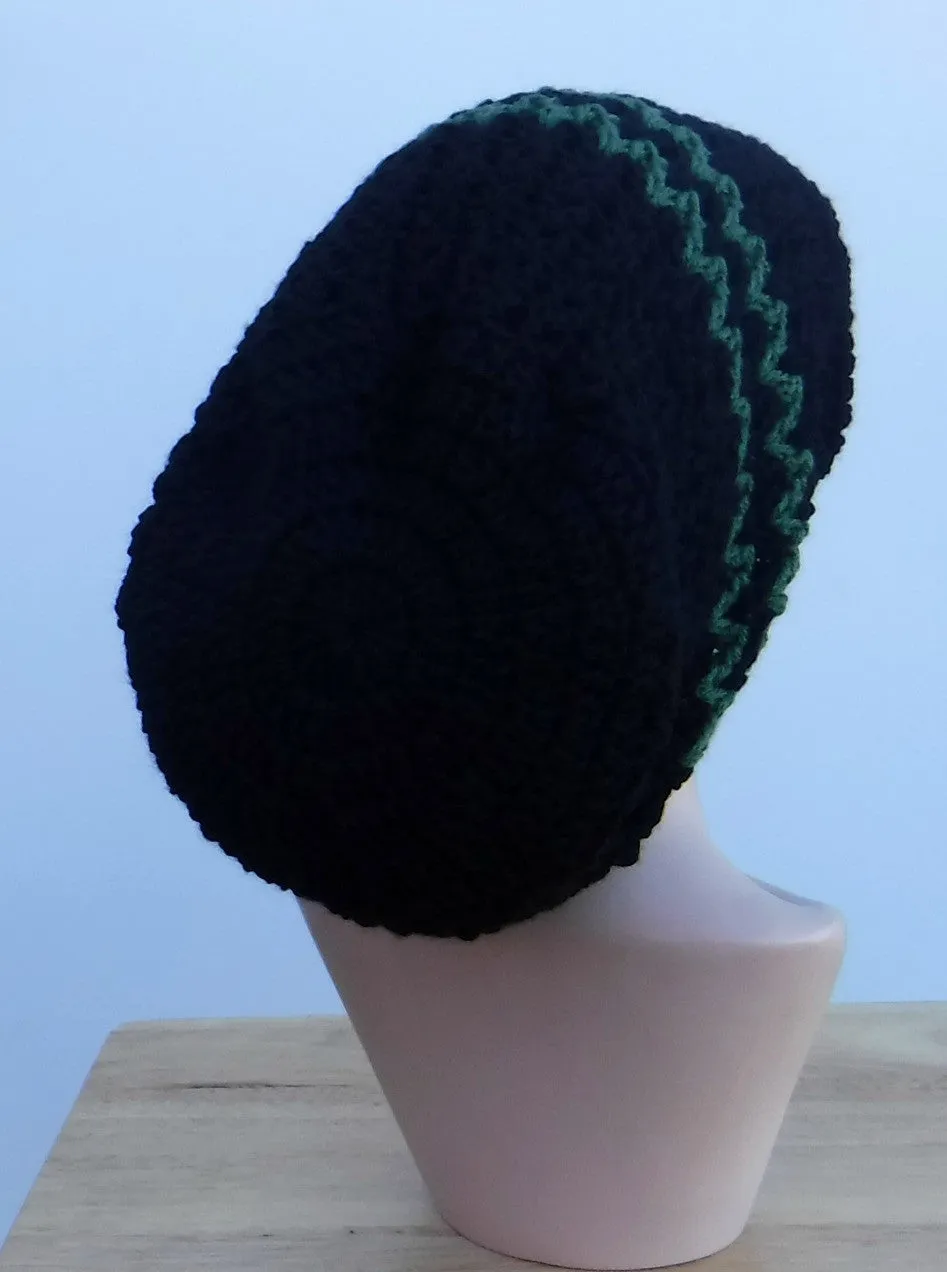 All year slouchy beanie, large Tam Dreadlock Hippie Beanie Dread Hat long beanie black/green