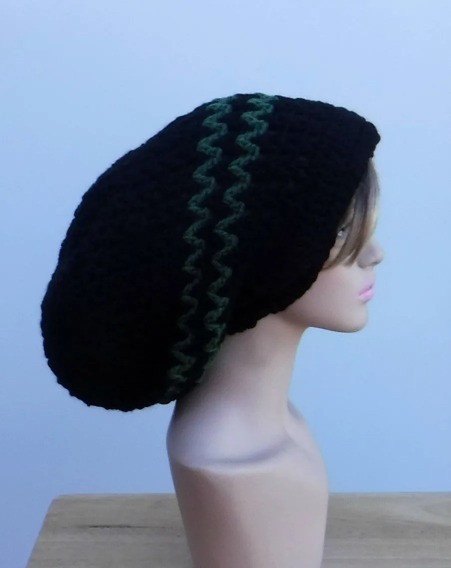 All year slouchy beanie, large Tam Dreadlock Hippie Beanie Dread Hat long beanie black/green