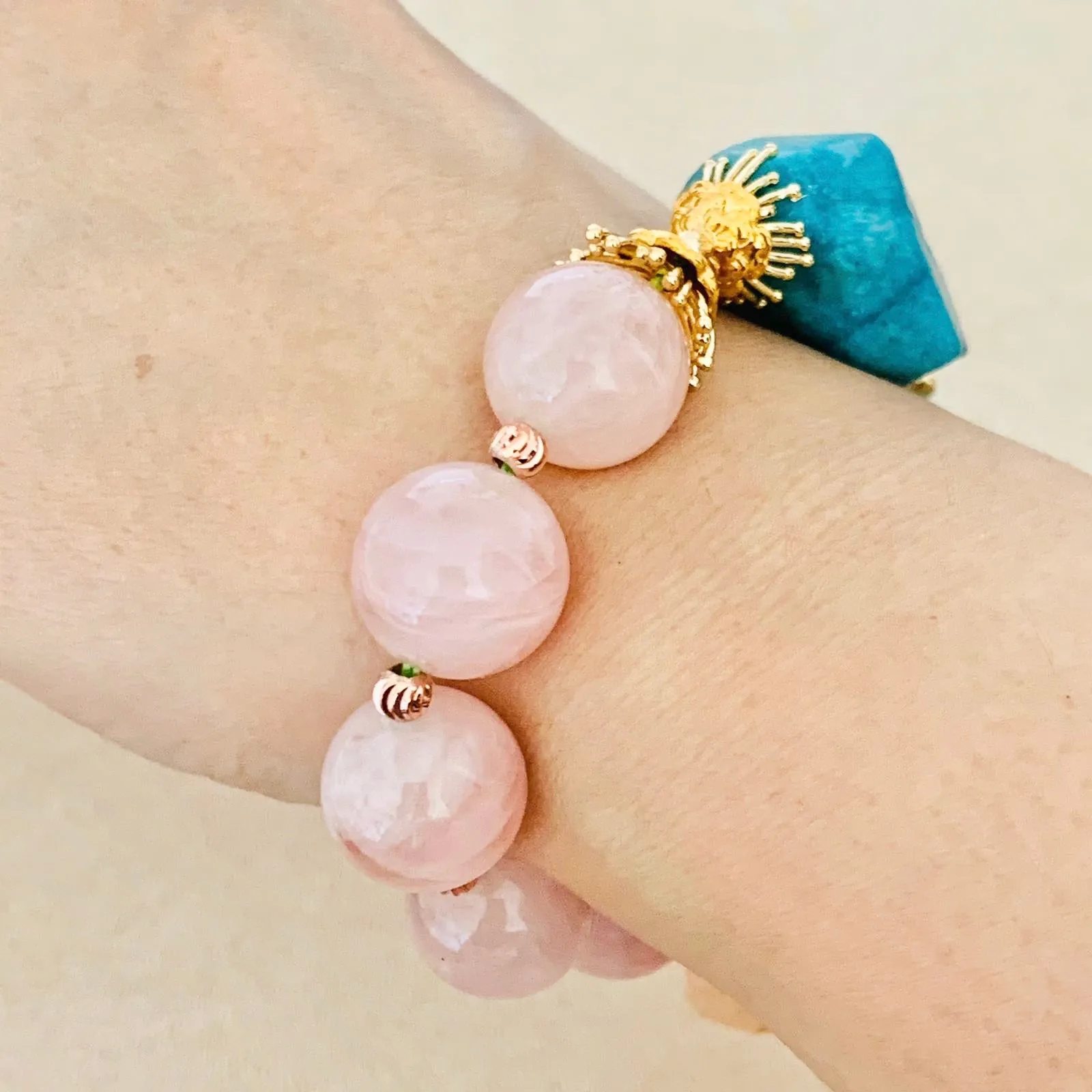 Amazonite & Madagascar Rose Quartz Bracelet (With Lockets)