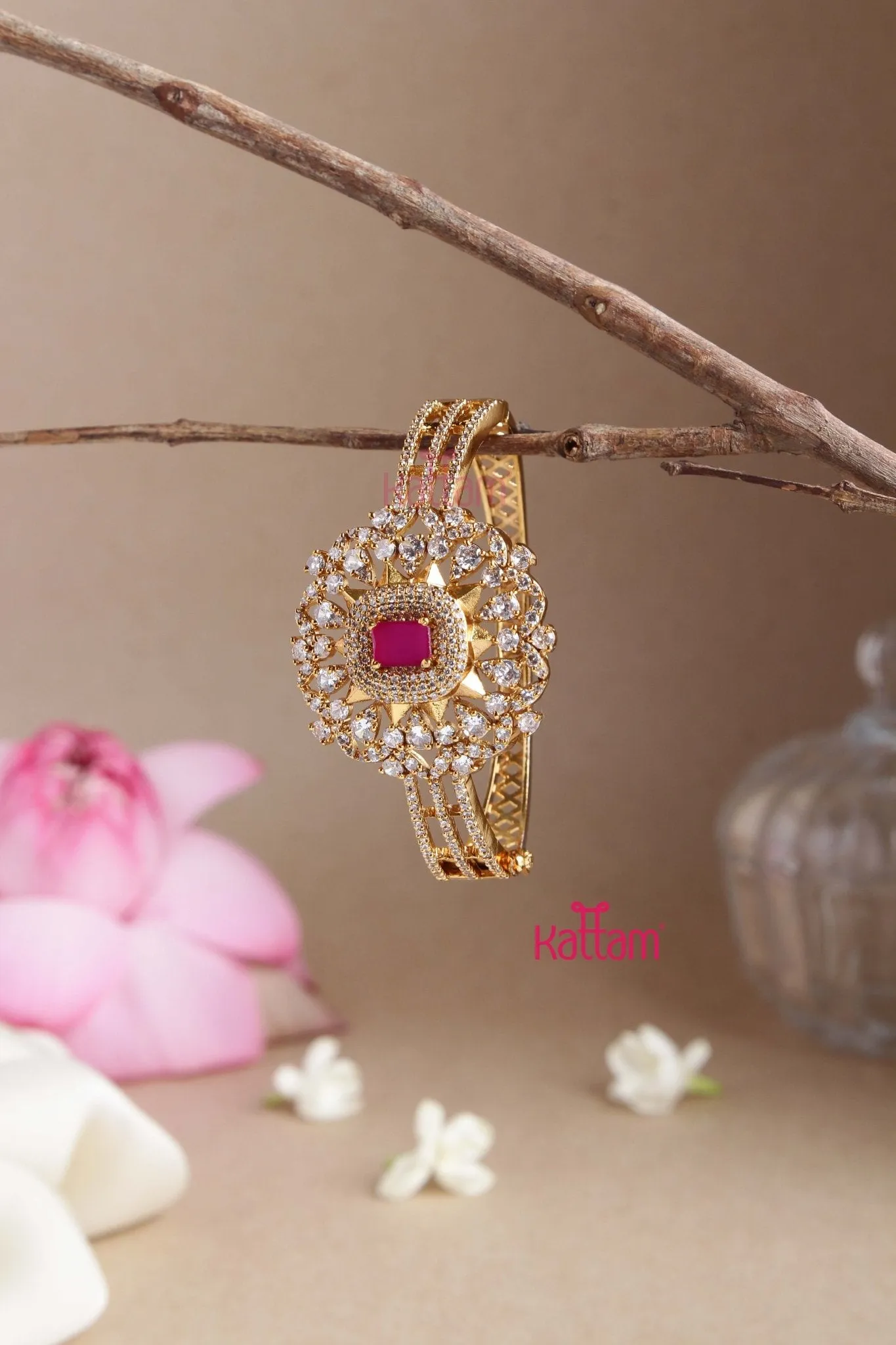 American Diamond Stone Ruby Kada Bangle