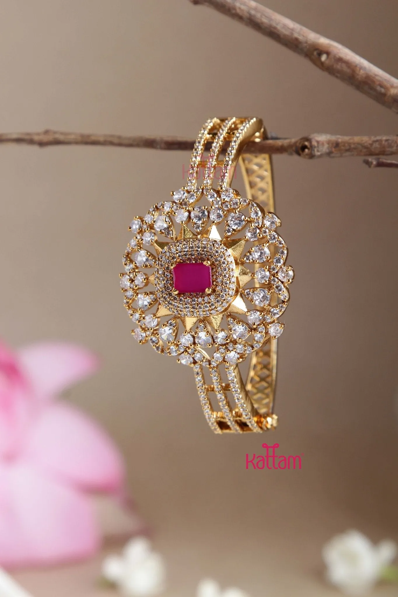 American Diamond Stone Ruby Kada Bangle