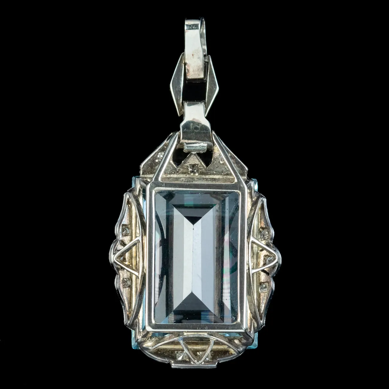 Antique Art Deco Aquamarine Diamond Pendant Platinum 20ct Aqua