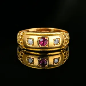 Antique Chester Assayed 15K Gold Diamond Ruby Ring Band