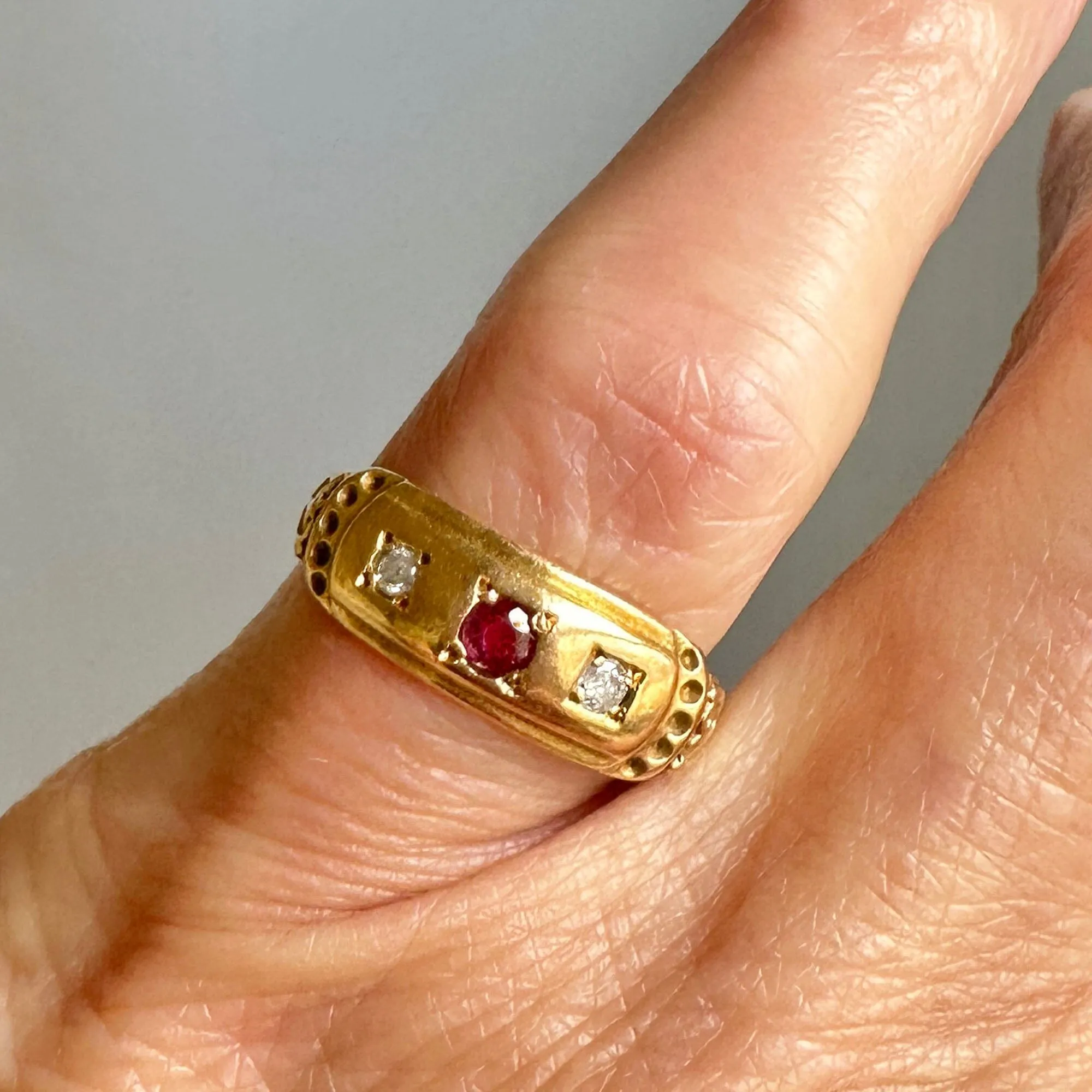 Antique Chester Assayed 15K Gold Diamond Ruby Ring Band