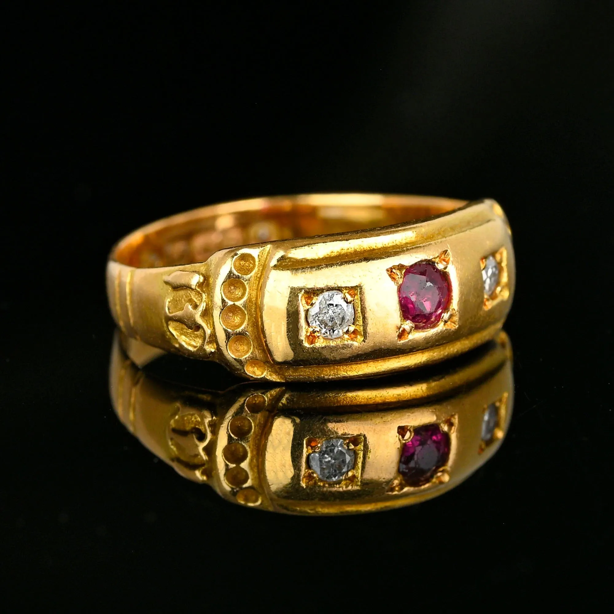 Antique Chester Assayed 15K Gold Diamond Ruby Ring Band