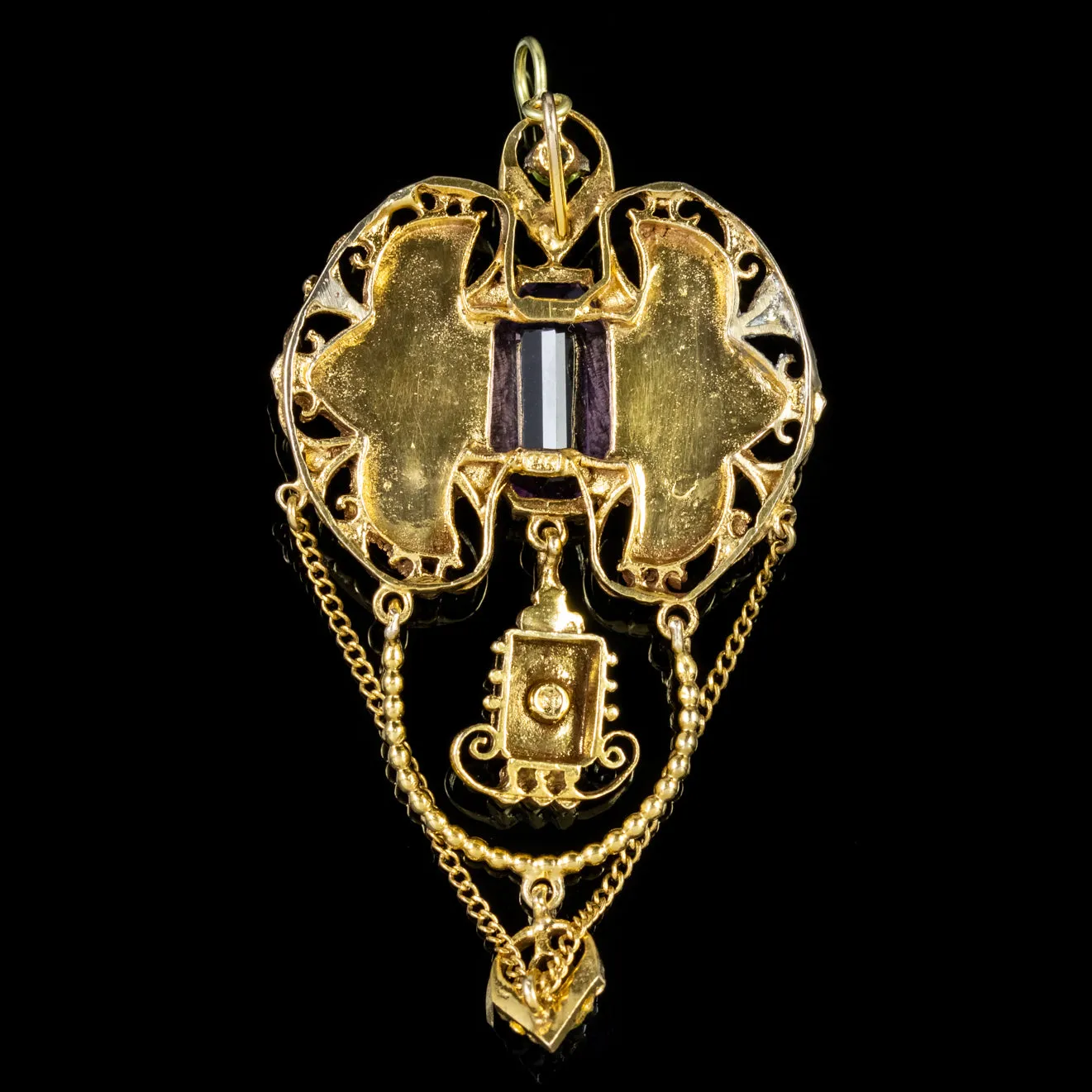 Antique Edwardian Suffragette Drop Pendant 18Ct Gold Amethyst Circa 1910