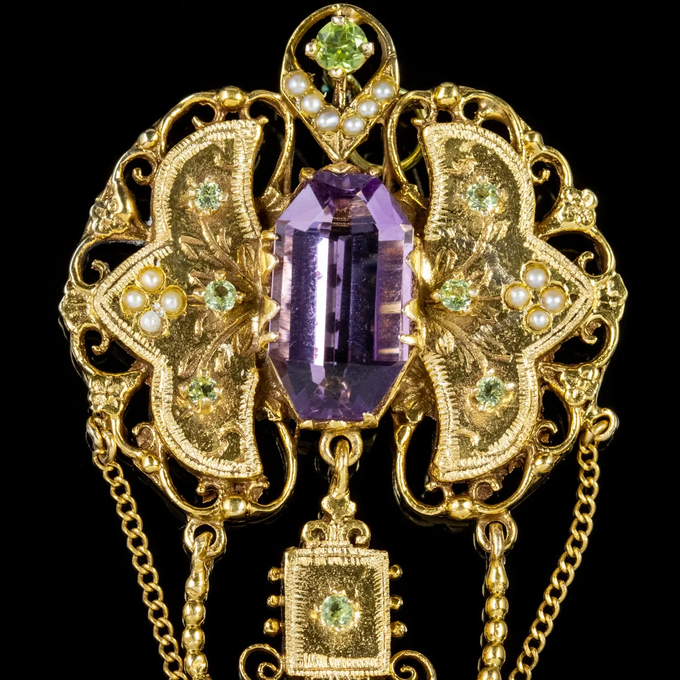 Antique Edwardian Suffragette Drop Pendant 18Ct Gold Amethyst Circa 1910