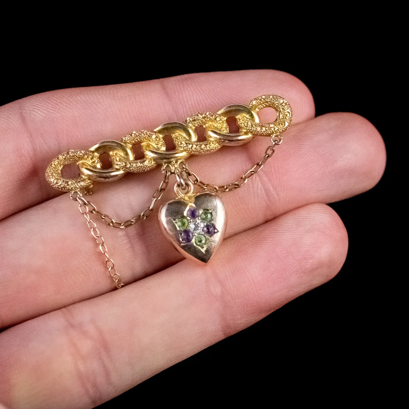 Antique Edwardian Suffragette Heart Brooch 15Ct Gold Circa 1910