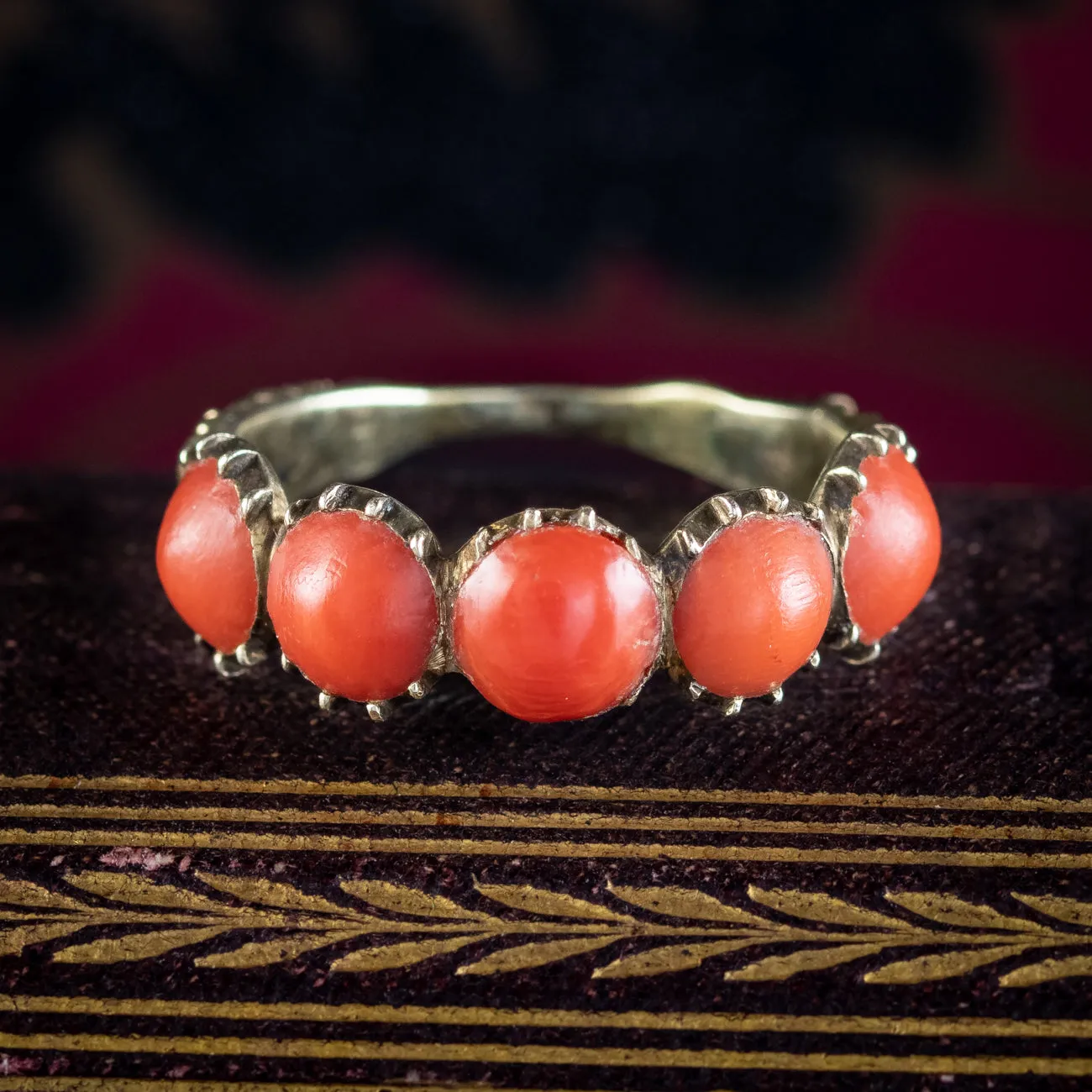 Antique Georgian Coral Five Stone Ring