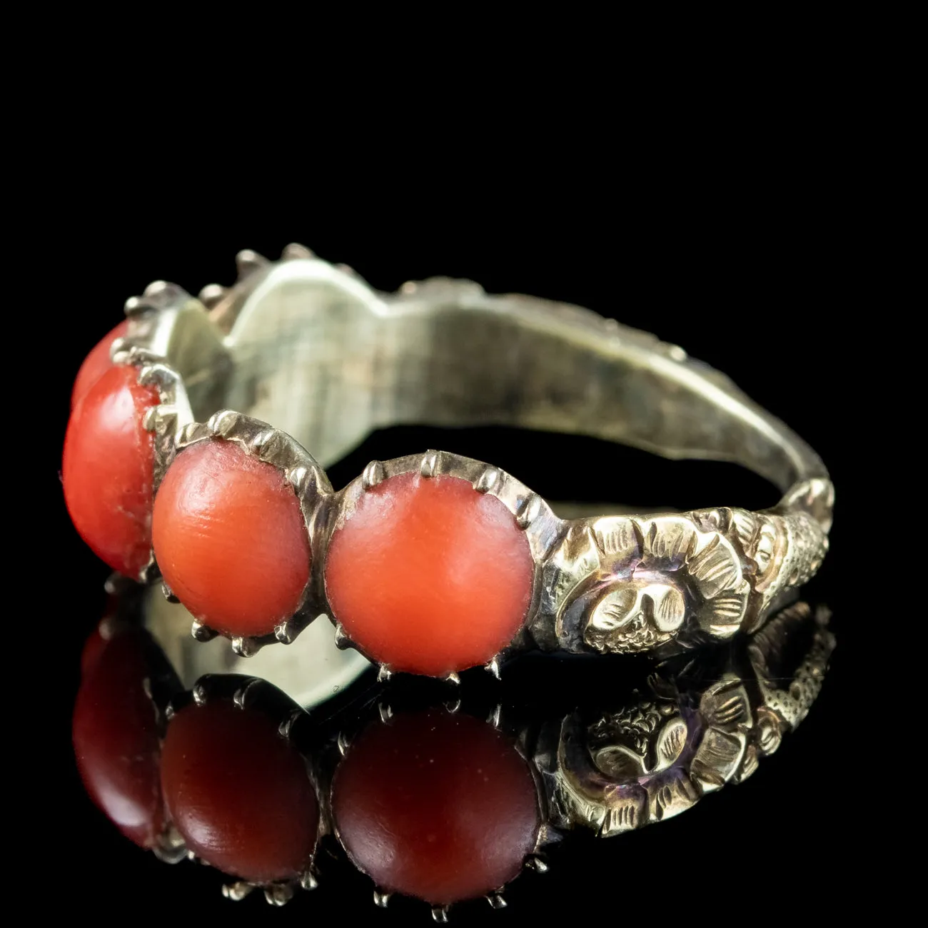 Antique Georgian Coral Five Stone Ring