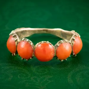 Antique Georgian Coral Five Stone Ring