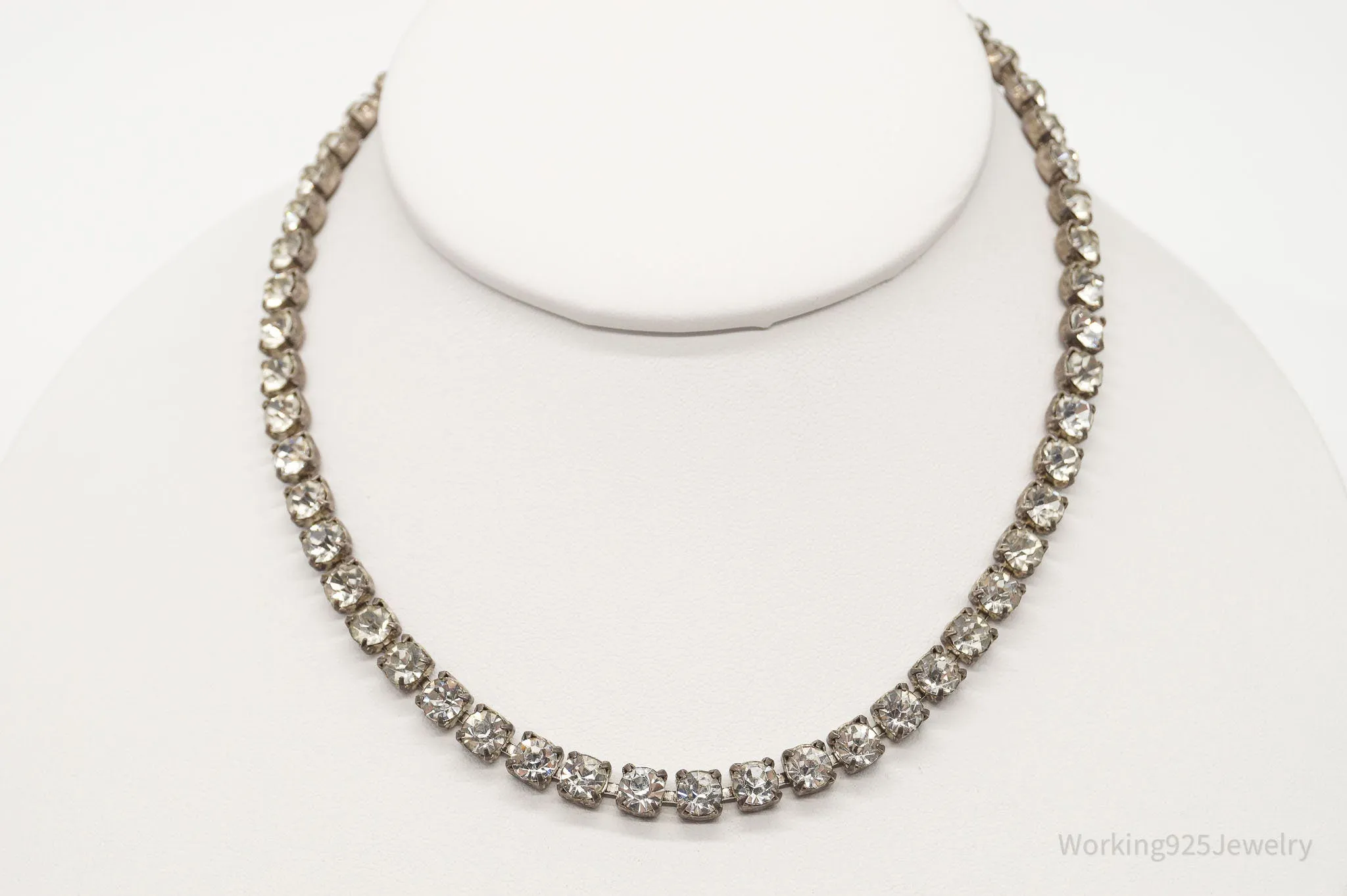 Antique Rhinestone Sterling Silver Necklace 14"