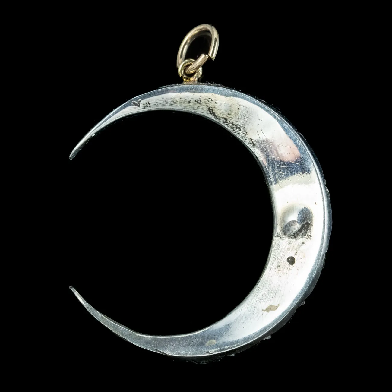 Antique Victorian Paste Crescent Moon Pendant Silver