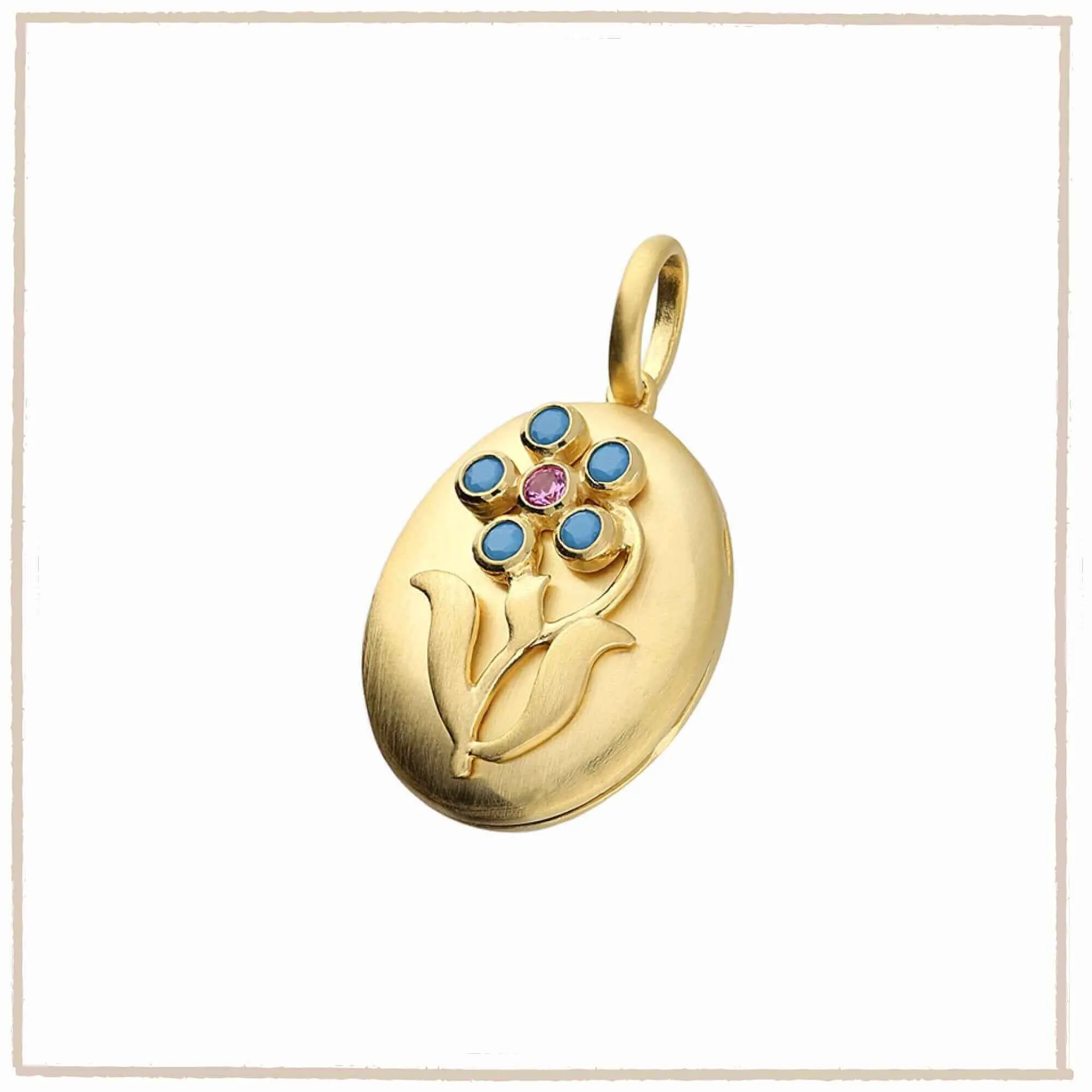 Arts & Crafts Style Forget Me Not Flower Locket With 18 ct Gold & Turquoise in Sterling Silver