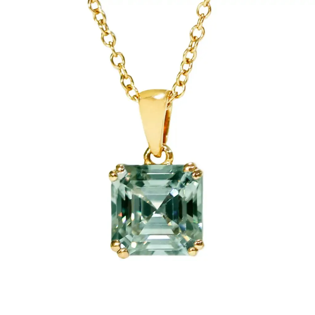 Asscher Light Green Moissanite Solitaire Pendant in 18K gold