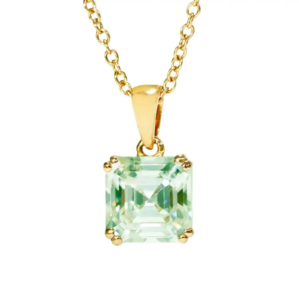 Asscher Mint Green Moissanite Solitaire Pendant in 18K gold