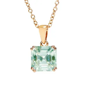 Asscher Mint Green Moissanite Solitaire Pendant in 18K gold