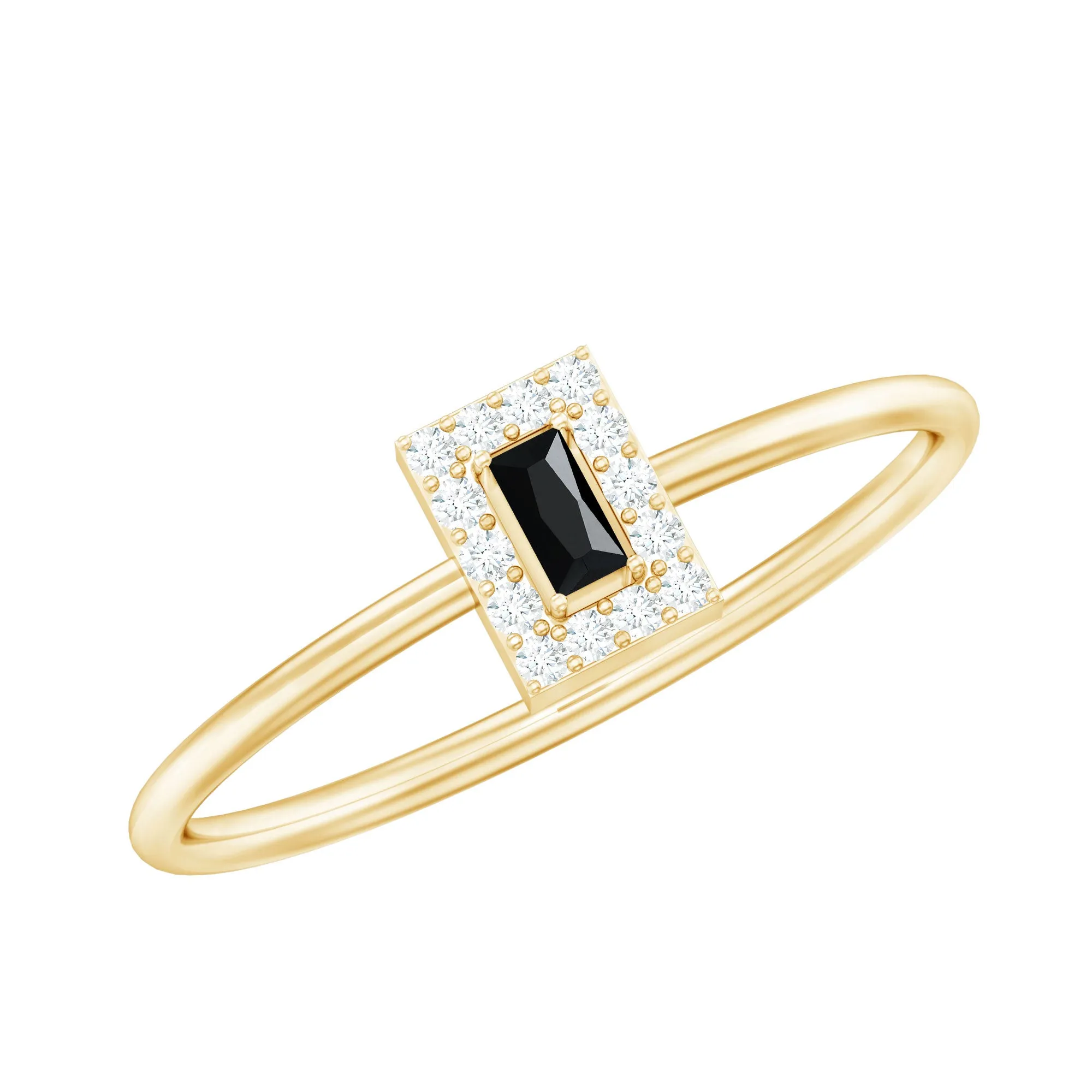 Baguette Black Onyx Dainty Promise Ring with Diamond