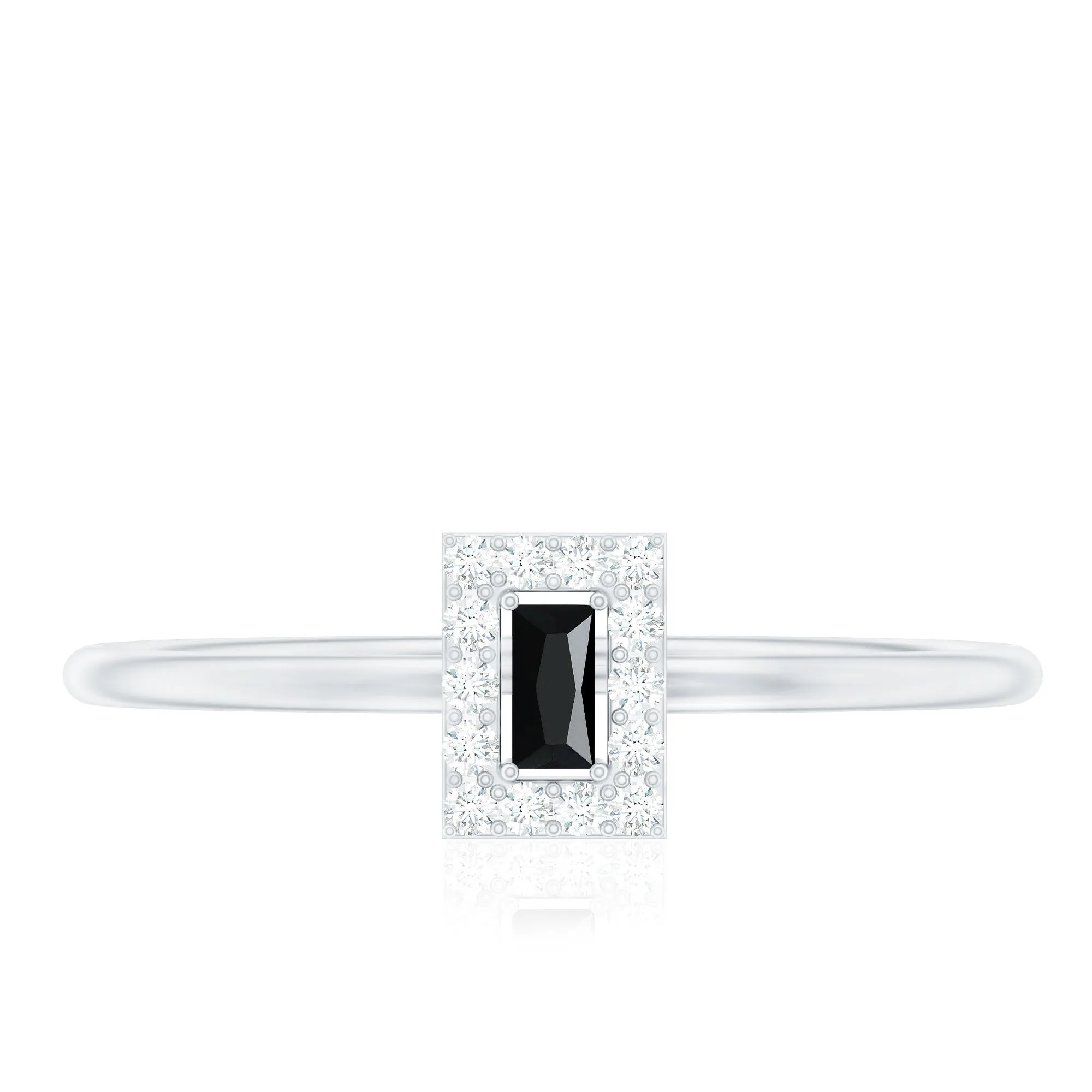 Baguette Black Onyx Dainty Promise Ring with Diamond